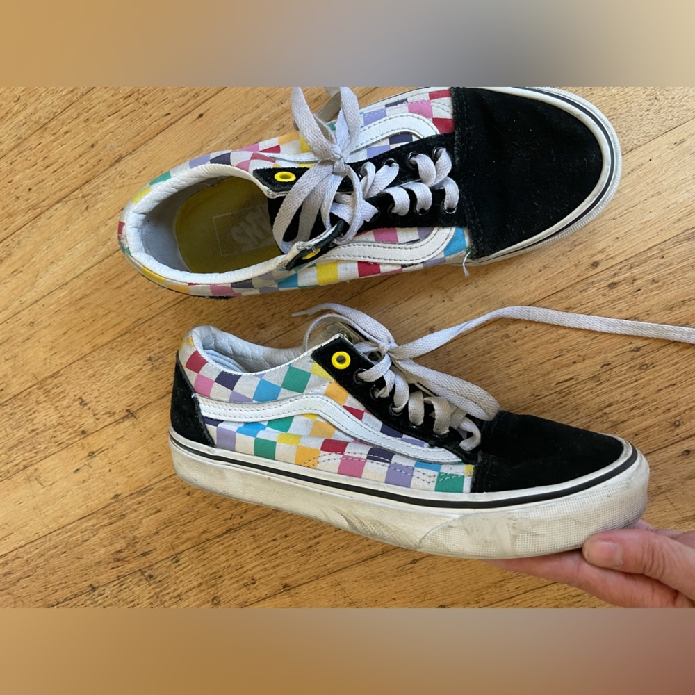 Rainbow check lace up vans with suede accents - Picture 5 of 9